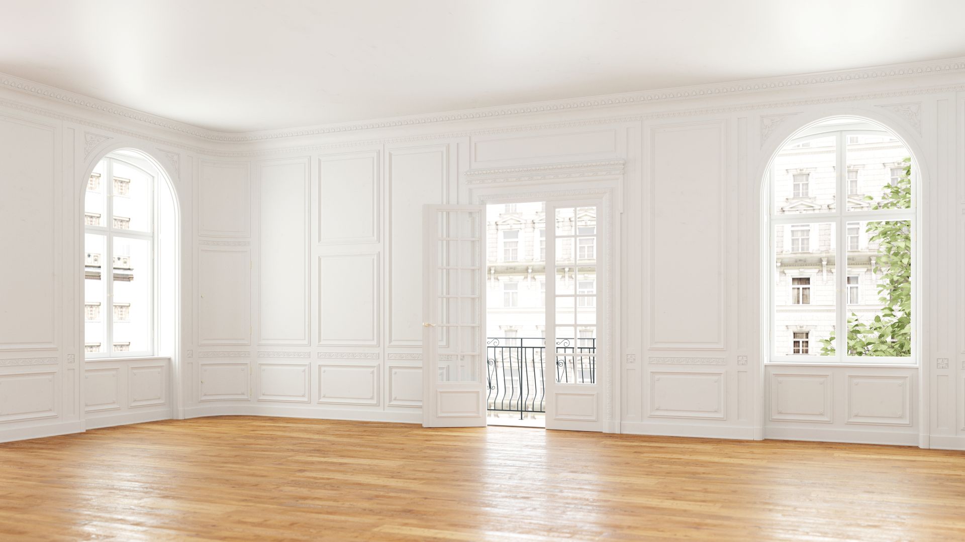 Sanierter Altbau mit Parkettboden und weissen Wänden nach Schadstoffanalyse durch Gutachter fuer Schadstoffe im Haus